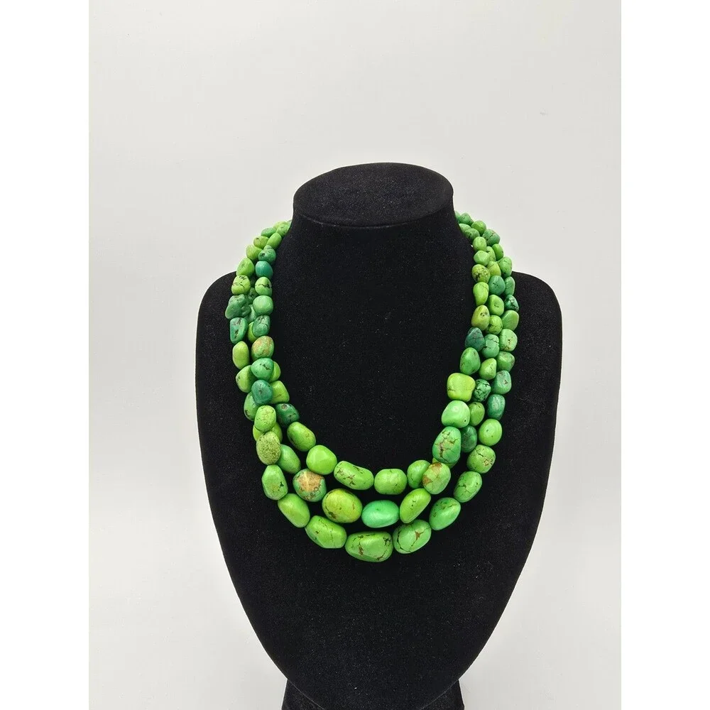 DTR Jay King Green Turquoise sterling silver necklace 3 strand Mine Finds chunky - Picture 3 of 12